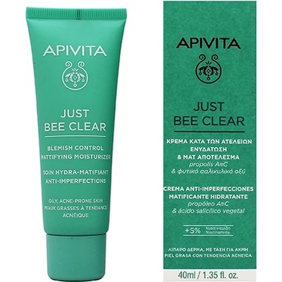 APIVITA Just Bee Clear Blemish Control Mattifying Moisturizer хидратиращ крем за лице с ниацинамид 40 мл