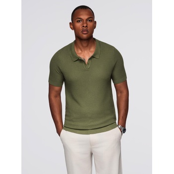Ombre Clothing Мъжка плетена поло риза без копчета - маслинена Ombre Clothing | Zelen | МЪЖЕ | S