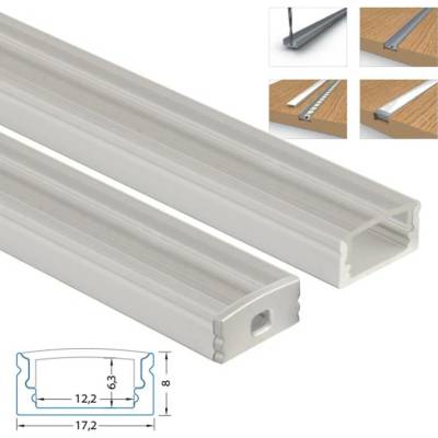 ML-761.003.43.2 Přisazený hliníkový profil PQ, 17x8 mm, čirý difuzor, komplet, 2 m