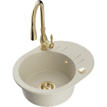 Mexen Kevin гранитна мивка с 1 отделение с отцедник и кухненски смесител Savita, бежов - 6517-69-672601-50 (6517-69-672601-50)