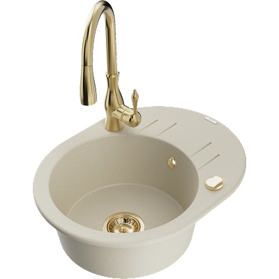 Mexen Kevin гранитна мивка с 1 отделение с отцедник и кухненски смесител Savita, бежов - 6517-69-672601-50 (6517-69-672601-50)