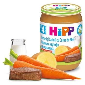 Hipp БИО пюре моркови и картофи с агнешко месо 4м+ 190г