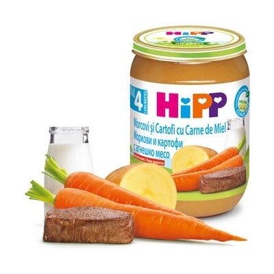 Hipp БИО пюре моркови и картофи с агнешко месо 4м+ 190г