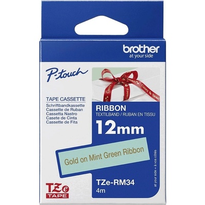 Brother TZe-RM34 12 mm zelená / zlatá tlač 4 m TZERM34