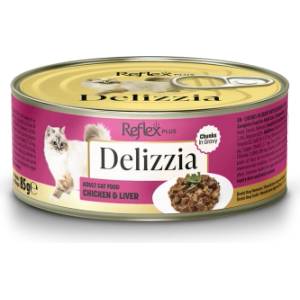 Lider Pet Food Delizzia Chunks in Gravy with Chicken and Liver 85gr - Консерва с пилешко и черен дроб за израснали котки в сос - 85гр