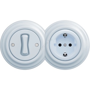 Kliklap - Ретро еднополюсен ключ № 1 и розетка SCHUKO 230V с рамка в синьо (KA0026E)