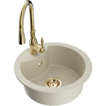 Mexen Diego гранитна мивка с 1 отделение и кухненски смесител Savita, бежов - 6512-69-672601-50 (6512-69-672601-50)