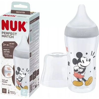 Nuk Perfect Match Mickey kojenecká láhev Mouse s teplotou Control šedá 260 ml