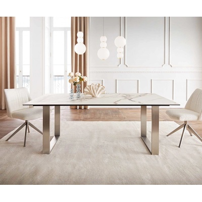 DELIFE Edge 200 x 100 keramika Calacatta Luxe bílá-zlatá-šedá nerezová ocel úzký
