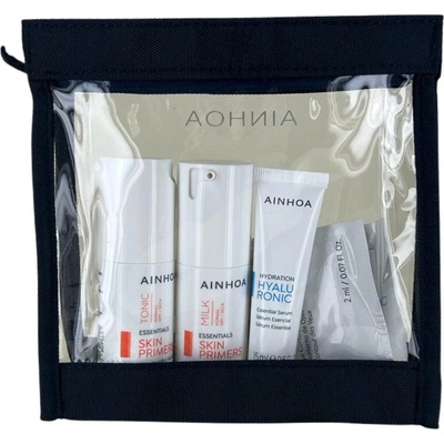 Ainhoa Skin Primers Hydra Travel Set - Čistící mléko 30 ml + tonikum 30 ml + hydratační sérum Hyaluronic 30 ml + krém 2 ml + oční krém 2 ml