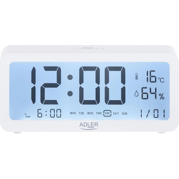 Adler Будилник с часовник Adler AD 1195, USB, 2xaa, бял (AD 1195 white)