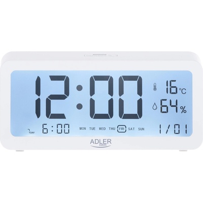 Adler Будилник с часовник Adler AD 1195, USB, 2xaa, бял (AD 1195 white)