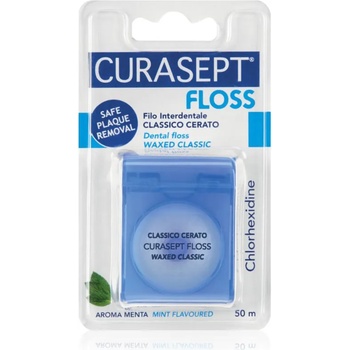 Curasept Dental Floss Waxed Classic восъчен конец за зъби с вкус на мента с антибактериална добавка 50 м