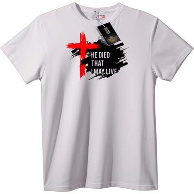 NOONEBRAND Тениска Той умря, за да живея - M, White