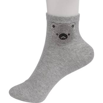 Image 1 of Дамски чорапи в сиво с мече от камъчета