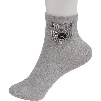 Дамски чорапи в сиво с мече от камъчета