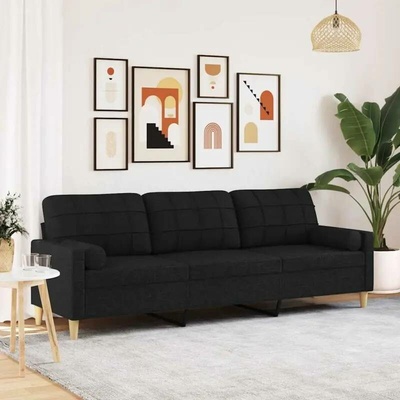 vidaXL 3místná pohovka s polštáři černá 210 cm textil 11461.3278205