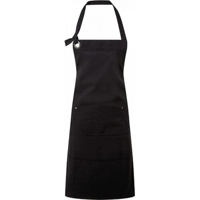 Premier Workwear Těžká odolná plátěnná zástěra s oversize očky pro upevnění kolem krku černá Pantone Black C 72x86cm PW137