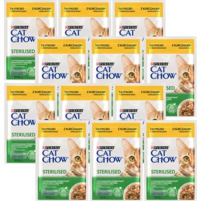 CAT CHOW Sterilizované krmivo s kuřecím masem a lilkem s omáčkou 12x85 g