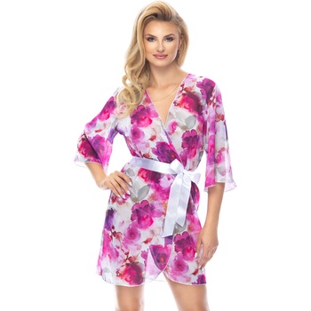 Irall Луксозен секси халат Szlafrok-Hoshiko-I-FlowersV-65920-Flowers - Черен, размер S