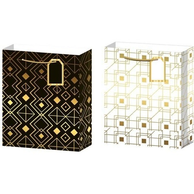 Dárková taška geometrické tvary mix, bílá, černá, zlatá, 100x50x150 mm