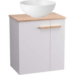 Krofam Комплект стенни шкафове Krofam e-L_WOOD бял 59 см, плот Krofam e-L_WOOD кафяв 61 см и мивка (139-0007+139-0054+149-0200)