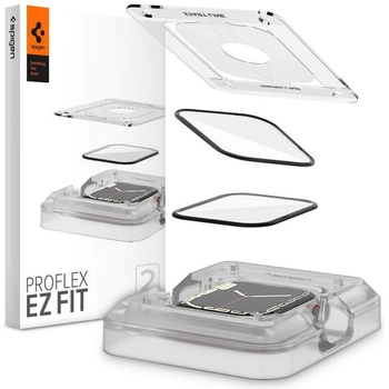 Spigen ProFlex EZ Fit Hybrid Glass Protector - хибридно защитно покритие с извити ръбове за целия дисплей на Apple Watch 45мм (2 броя) (черен-прозрачен)