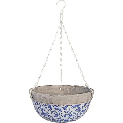 Esschert Design ZÁVESNÝ BETÓNOVÝ Kvetináč KELLY 11,5X25,5 CM BIELA/MODRÁ