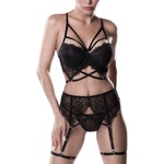 Grey Velvet Seductive Lace Bra Set with Garter 3-pcs M