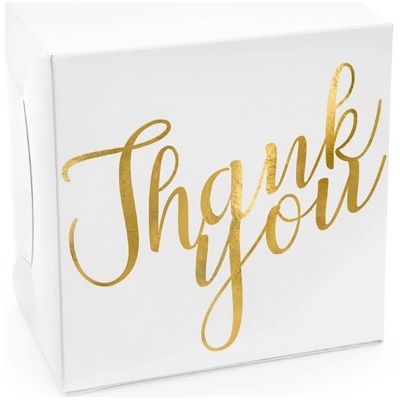Krabička na dort “Thank You” BÍLÁ se zlatým nápisem, 10 ks – Sleviste.cz