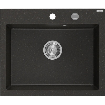 Mexen Elix гранитна мивка с 1 отделение 600 x 500 mm, черен/златен металик, хромиран сифон - 6525601005-75 (6525601005-75)