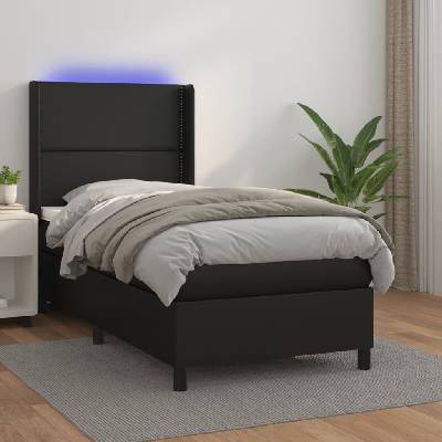 Petrashop 3139307 boxspring postel s matrací a LED černá umělá kůže