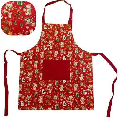TiaHome Kuchyňská zástěra bavlněná Vánoční Christmas červená