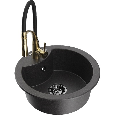 Mexen Diego мивка от гранит, 1-компонентова с кухненския смесител Aster, черен с пръски - 6512-76-73450-57-B (6512-76-73450-57-B)