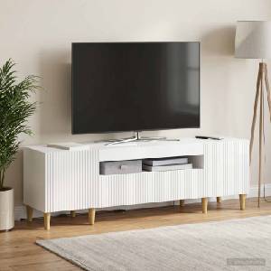 vidaXL LED телевизионен кабинет ARNHEM 153 x 35 x 43 см Бял гланц (896689)