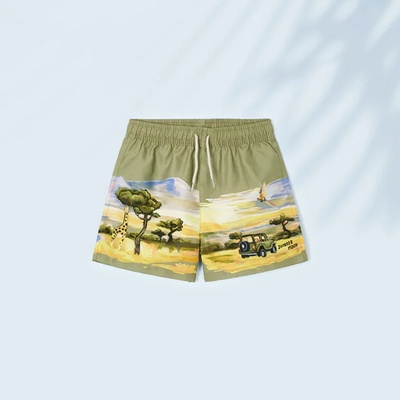 MAYORAL Бански тип шорти в зелено с тропически мотиви за момче Майорал