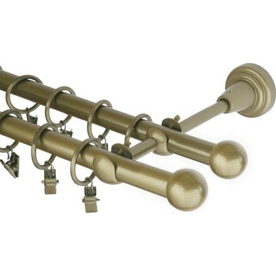OK-GarnýžeCZ Garnýž kovová dvouřadá 16mm Koule zlatá antik 430 cm do stěny / kroužky s žabkou