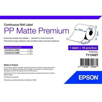 Epson 7113427 PP Matte, pro ColorWorks, 76mmx29m, polypropylen, bílé samolepicí etikety