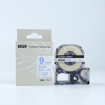 Compatible Epson LK-ST9BW, 9mm x 9m, син шрифт / прозрачен субстрат, съвместима лента (LKST9BW)
