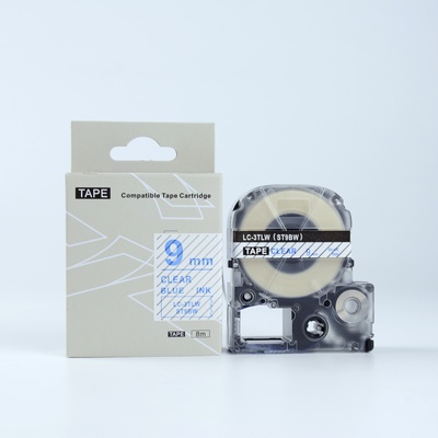 Compatible Epson LK-3TLN, ST9BW, 9mm x 9m, син шрифт / прозрачен фон, съвместима лента (LKST9BW)