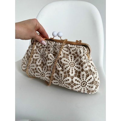 Čipkovaná dámska kabelka do ruky a crossbody na leto béžová