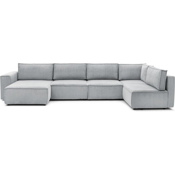Bobochic Светлосив ъглов U-образен диван от велур, десен ъгъл Nihad modular - Bobochic Paris (101199)