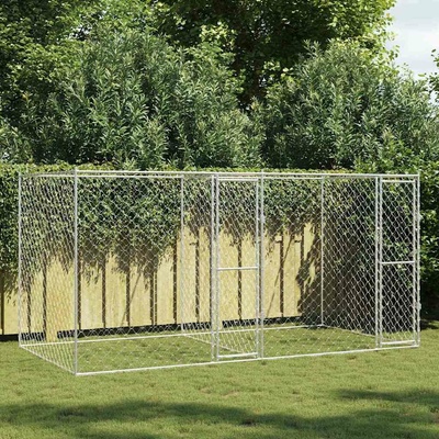 vidaXL Klec pro psy se 2 dveřmi 400 x 200 x 200 cm pozinkovaná ocel stříbrná 9799.3368306