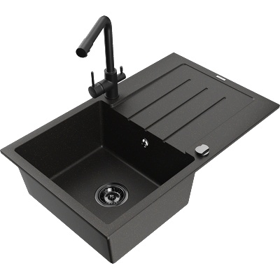 Mexen Bruno гранитна мивка с 1 гнездо, с дренаж и кухненски смесител Duero, (6513-75-671600-70-B)