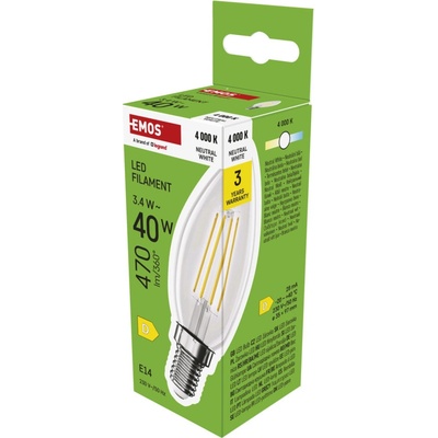 Emos LED FLM CANDLE 3,4 W 40 W 470lm E14 NW