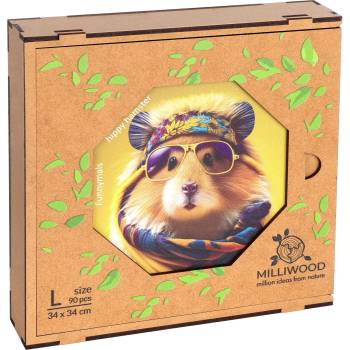 Milliwood Дървен пъзел Milliwood от 90 части - Хипи Хамстер (размер L) (OL-HippyHamster-5007)