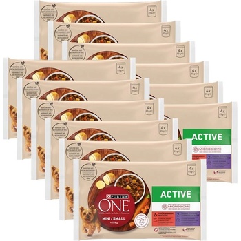 PURINA ONE MINI Dog Active Говеждо и патица в сос 12 x (4 x 85 г)