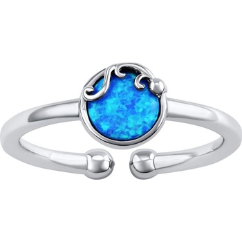 Stříbrný otevřený prsten Kitty s modrým syntetickým opálem JJJ1385ROB