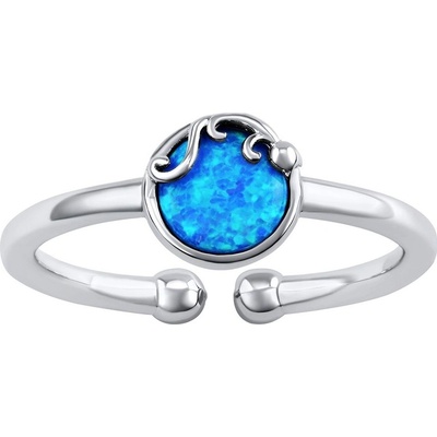 Stříbrný otevřený prsten Kitty s modrým syntetickým opálem JJJ1385ROB