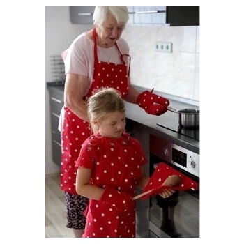 Home Elements Detská sada zástera a chňapka 50*70 + 10*22 cm Červená s bielymi bodkami